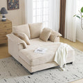 VINGLI 56' Oversized Chaise Lounge Chair, Beige Comfy Corduroy Chaise Sofa Recliner Bed Upholstered Sleeper Couch Bed with Throw Pillows and Armrests for Living Room, Movie Room, Bedroom