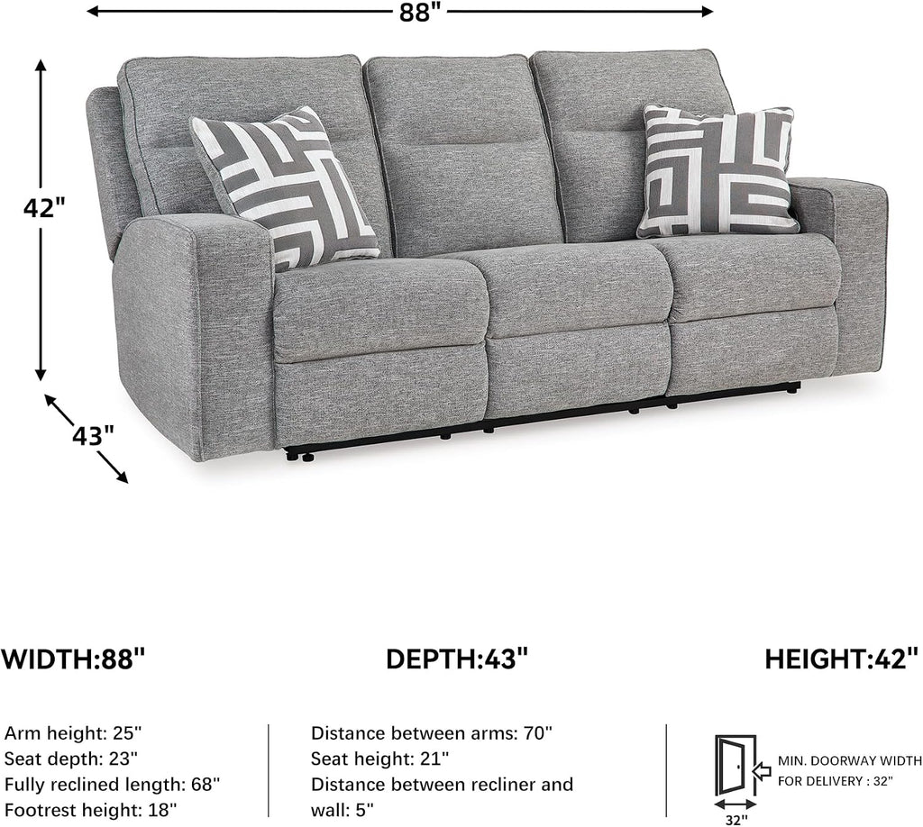Signature Design by Ashley Biscoe Power Reclining Sofa, Easy View Headrest & Zero-Gravity Recline, Next-Gen Nuvella Polyester, Extended Ottoman, 88' Living Room Seating