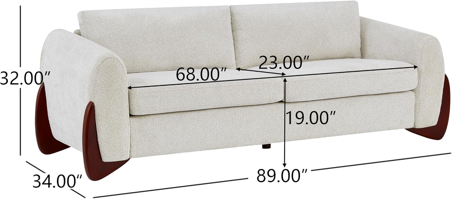 Christopher Knight Home Taki 89 Inches Sofa Couch, Cozy Chenille Upholstered 3-Seater Sofa, Wood Frame Couches, Comfy Home Sofa Living Room and Office, Lounge Seating with Armrests, Beige