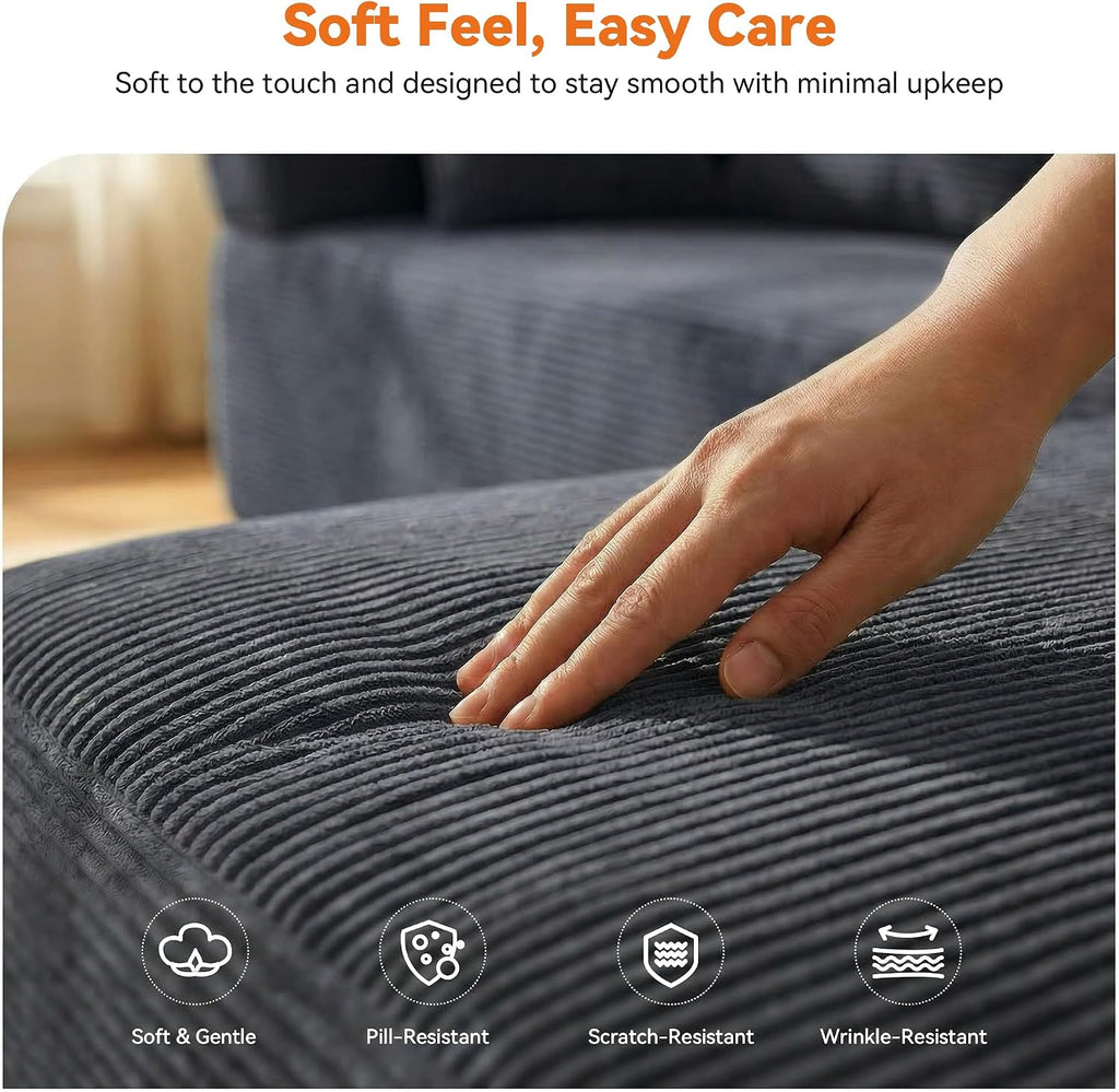 MONVANE 141' U Shaped Cloud Sectional Couch with Chaise Lounge, Modular Sectional Sofa with Removable Armrests, Comfy Corduroy Boneless Couches for Living Room, No Assembly Required, Grey