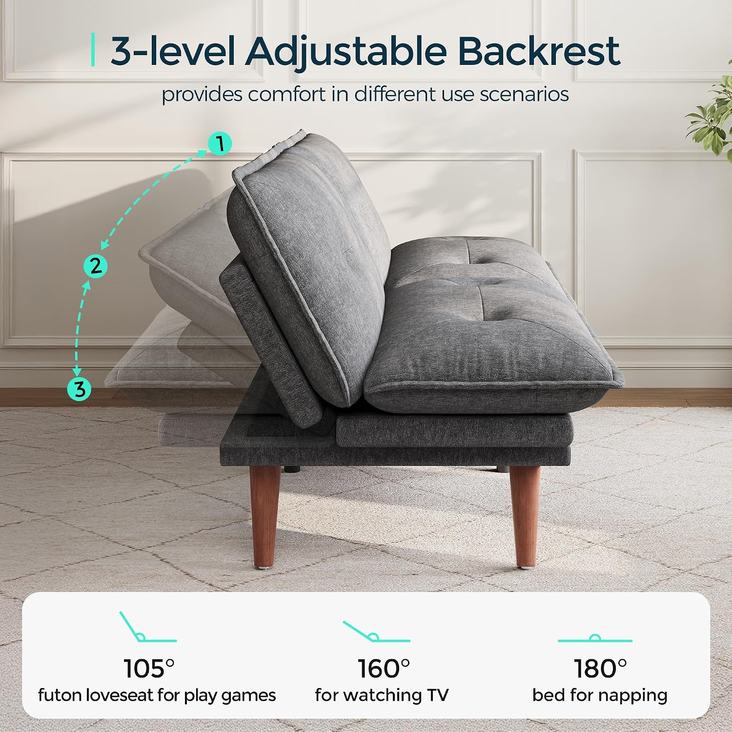 LINSY HOME Futon Sofa Bed, 70' Futon Couch with Adjustable Backrest and Armrest, Comfy Loveseat Convertible Folding Sleeper Sofa Couches for Small Spaces Living Rooms Apartment Office