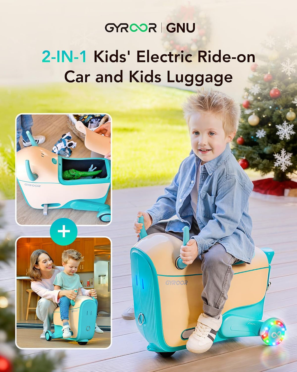 Gyroor Kids Electric Ride On Car Toy for Ages 4-8, 2-in-1 Airplane Travel Suitcase with Storage, 3 Speed Modes, Flashing LED Wheels, Rechargeable Battery for Indoor and Outdoor Play