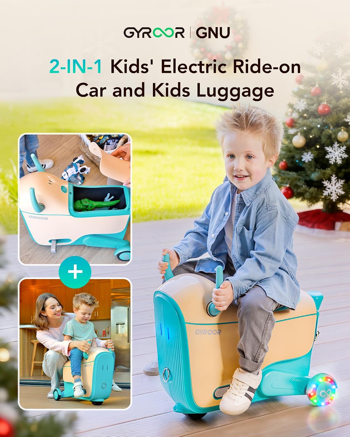 Gyroor Kids Electric Ride On Car Toy for Ages 4-8, 2-in-1 Airplane Travel Suitcase with Storage, 3 Speed Modes, Flashing LED Wheels, Rechargeable Battery for Indoor and Outdoor Play