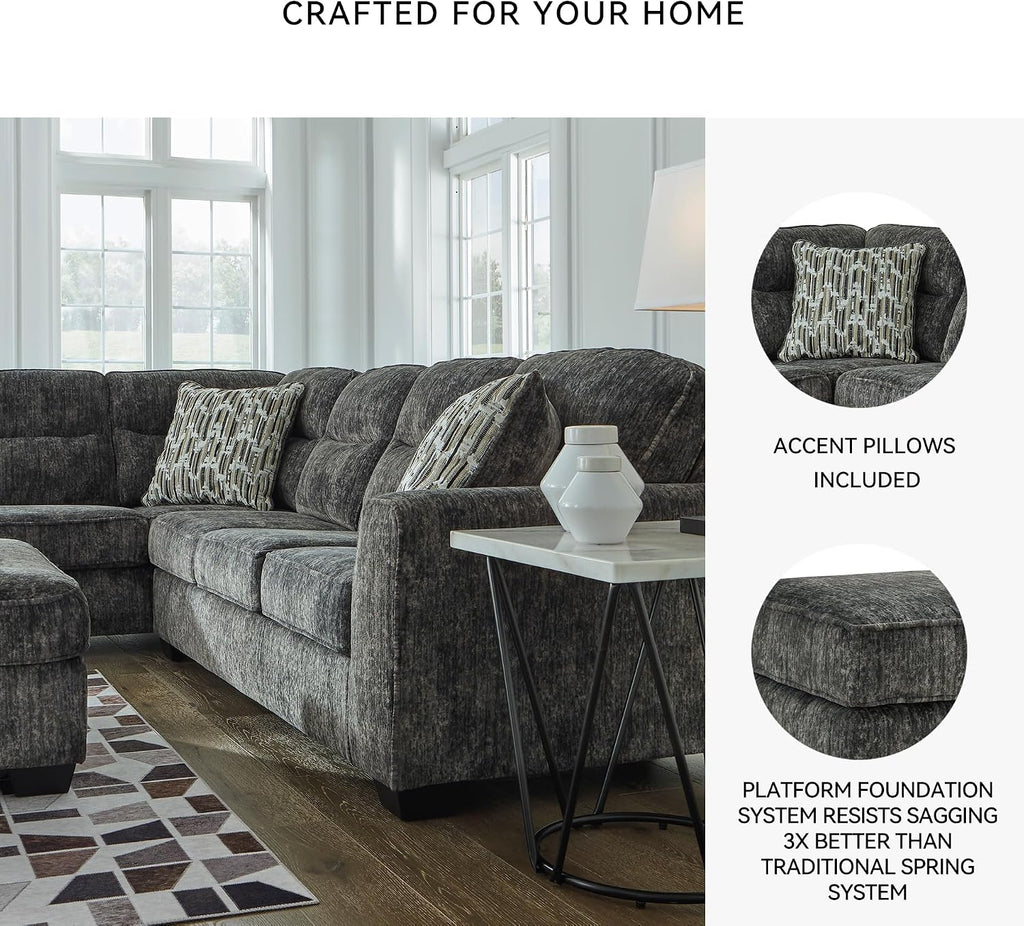 Signature Design by Ashley Lonoke Casual Left-Arm Facing 2-Piece Sectional with Chaise, Loose Seat Cushions, Throw Pillows Included, Gray
