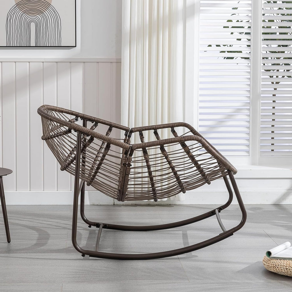 JEEOHEY Papasan Rocking Chairs Outdoor Indoor, Oversized Rattan Rocker Patio Chair with Padded Cushion, Comfy Modern Indoor Egg Chair for Living Room, Bedroom, Porch, Garden, Balcony(Corduroy, Grey)