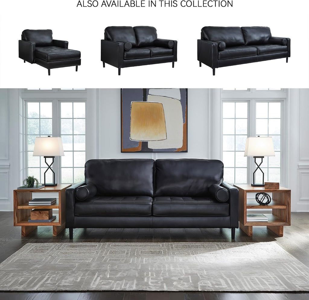 Signature Design by Ashley Bryceview Contemporary Leather Match Tufted Sofa with 2 Bolster Pillows, Black