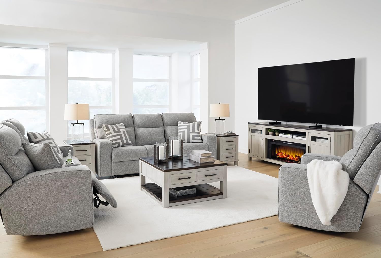 Signature Design by Ashley Biscoe Power Reclining Sofa, Easy View Headrest & Zero-Gravity Recline, Next-Gen Nuvella Polyester, Extended Ottoman, 88' Living Room Seating