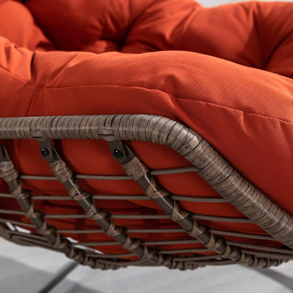 Outdoor & Indoor Rocking Chair - Patio Egg & Papasan Chair with Detachable Cushion for Bedroom, Living Room, Garden - Orange