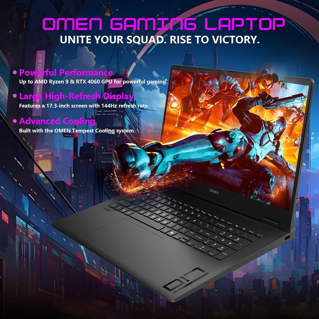 HP OMEN 17 5060 Ryzen AI 9 Gaming Laptop, AMD Ryzen AI 9 365, RTX 5060, 17.3' FHD IPS 144Hz 100% sRGB, 32GB DDR5, 1TB SSD, RGB Backlit KB, Low Blue Light, HDMI, Windows 11 Home, Bundle 7 in-1 T-Hub