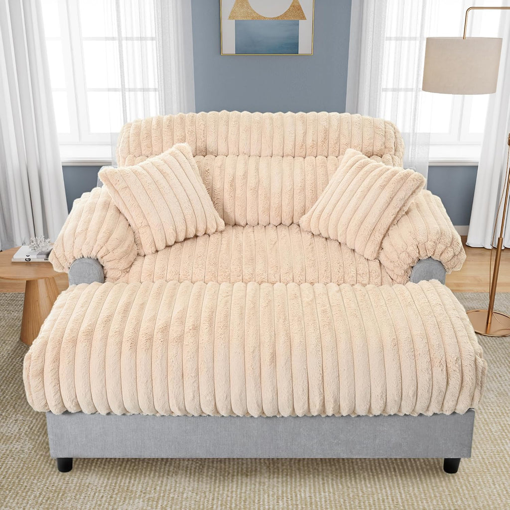 Merax 65' Oversized Chaise Lounge Chair with 2 Throw Pillows, Cloud Chaise Sofa Cozy Plush Boneless Sofa Bed for Living Room, Ergonomic Backrest & Curved Armrest (Champagne)