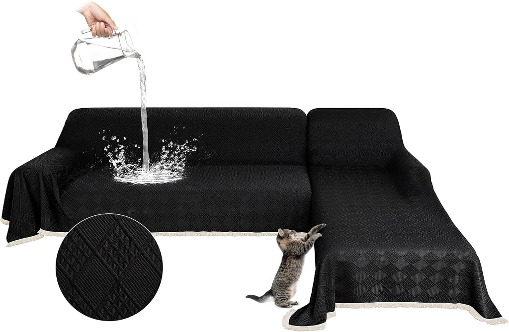 Waterproof L Shaped Sectional Couch Covers Blanket 2 Piece Sectional Sofa Cover Washable L Shape Sofa Slipcover Jacquard Quilted Furniture Protector for Dogs Pets Cats (XX-Large, Black)