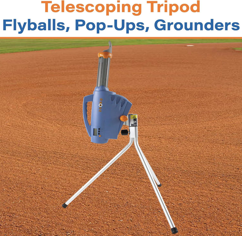 Zooka ZS740 Baseball Pitching Machine - Throws Balls 10-70 MPH- Cordless Battery Powered Pitching Machine for Kids, Youth, Adults - Adjustable Pitching Machine Baseballs - Tall Telescoping Tripod