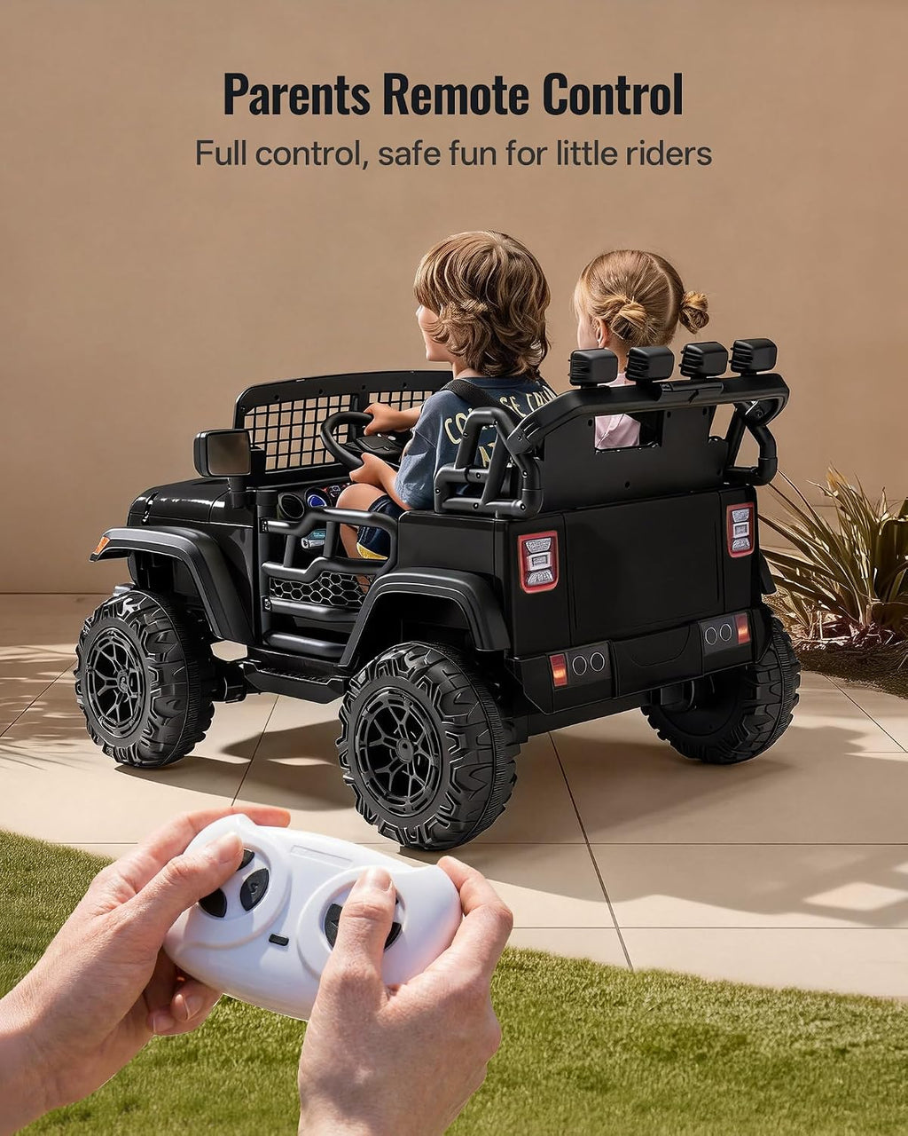 Outfunny 2 Seater Ride on Car Toy, 12V Electric Car for Kids 4-8 with Remote Control, Capacity 110 lb, LED Light - Black