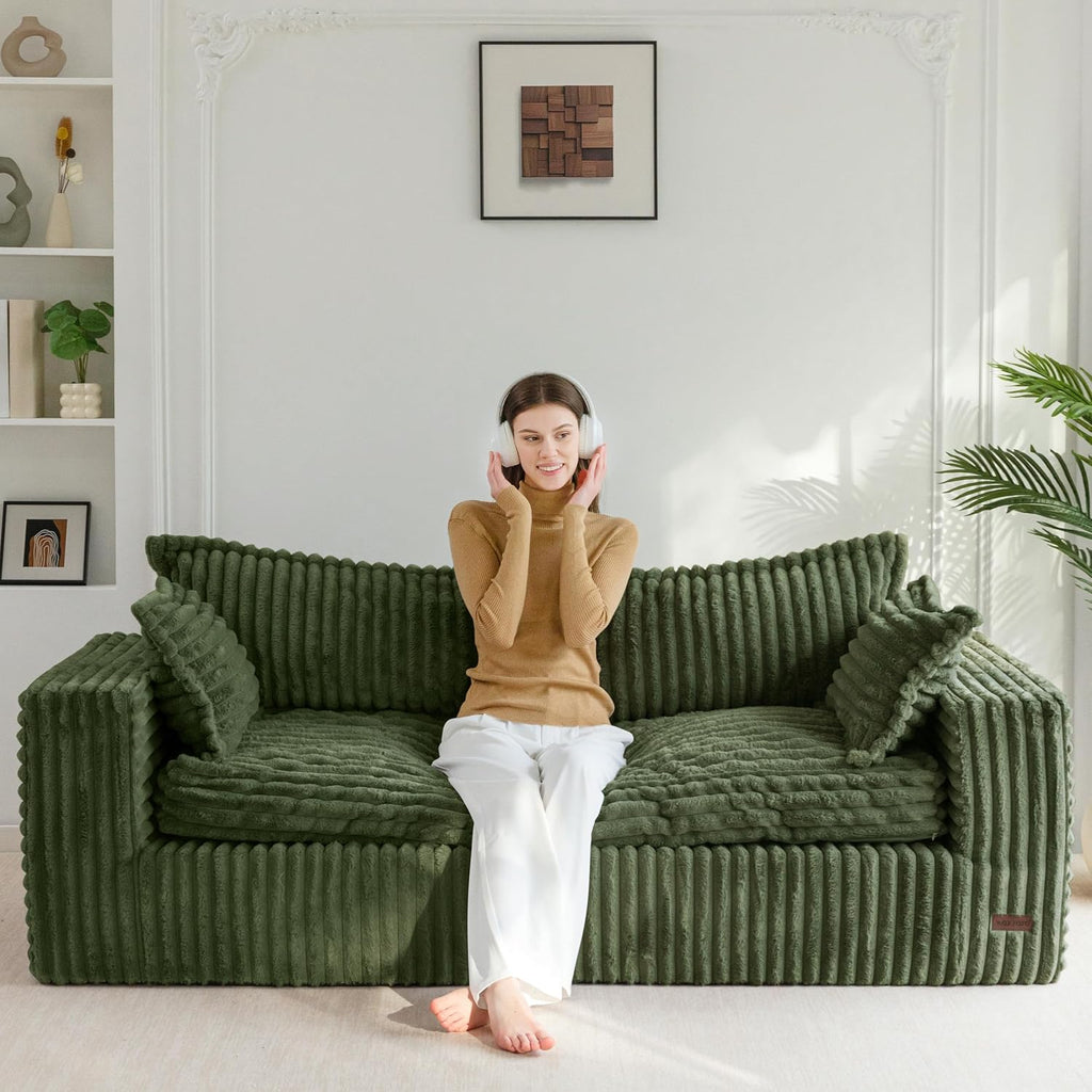 MAXYOYO 76' Sofa Couch, Loveseat Boneless Couch in a Box, Upholstered Small Mini Sofa with Deep Seating for Living Room Bedroom Office Apartment, No Assembly, Green