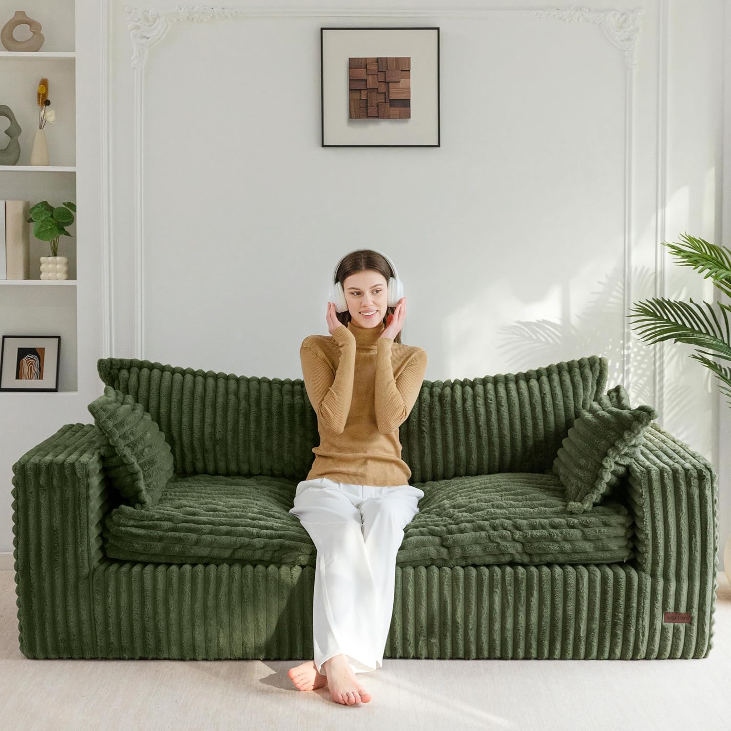 MAXYOYO 76' Sofa Couch, Loveseat Boneless Couch in a Box, Upholstered Small Mini Sofa with Deep Seating for Living Room Bedroom Office Apartment, No Assembly, Green
