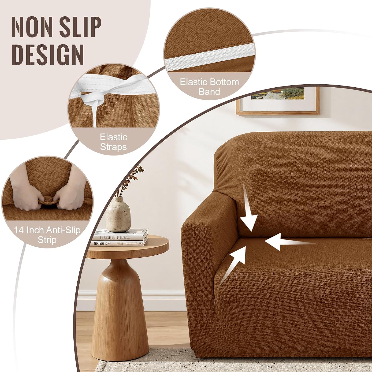 HDCAXKJ Sectional Couch Cover L Shape Stretch Sofa Covers Washable Jacquard Corner Couch Slipcover Non Slip Sectional Slip Cover U Shaped Furniture Protector for Pets Dogs (Caramel, Medium)