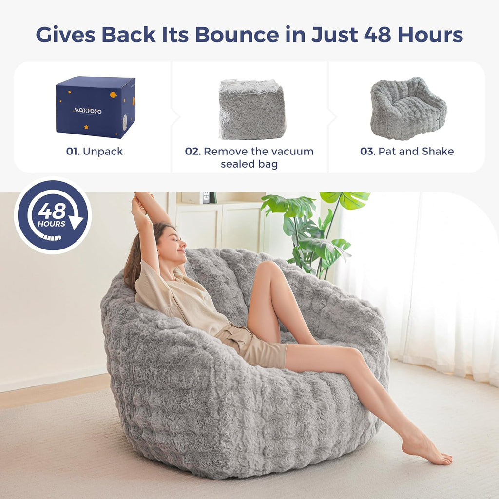 MAXYOYO Giant Bean Bag Chair for Adults, Stuffed Shell-Shaped Large Bean Bag Couch, Cozy Living Room Chair with Filler, Floor Sofa Lazy Sofa for Bedroom Living Room, Grey