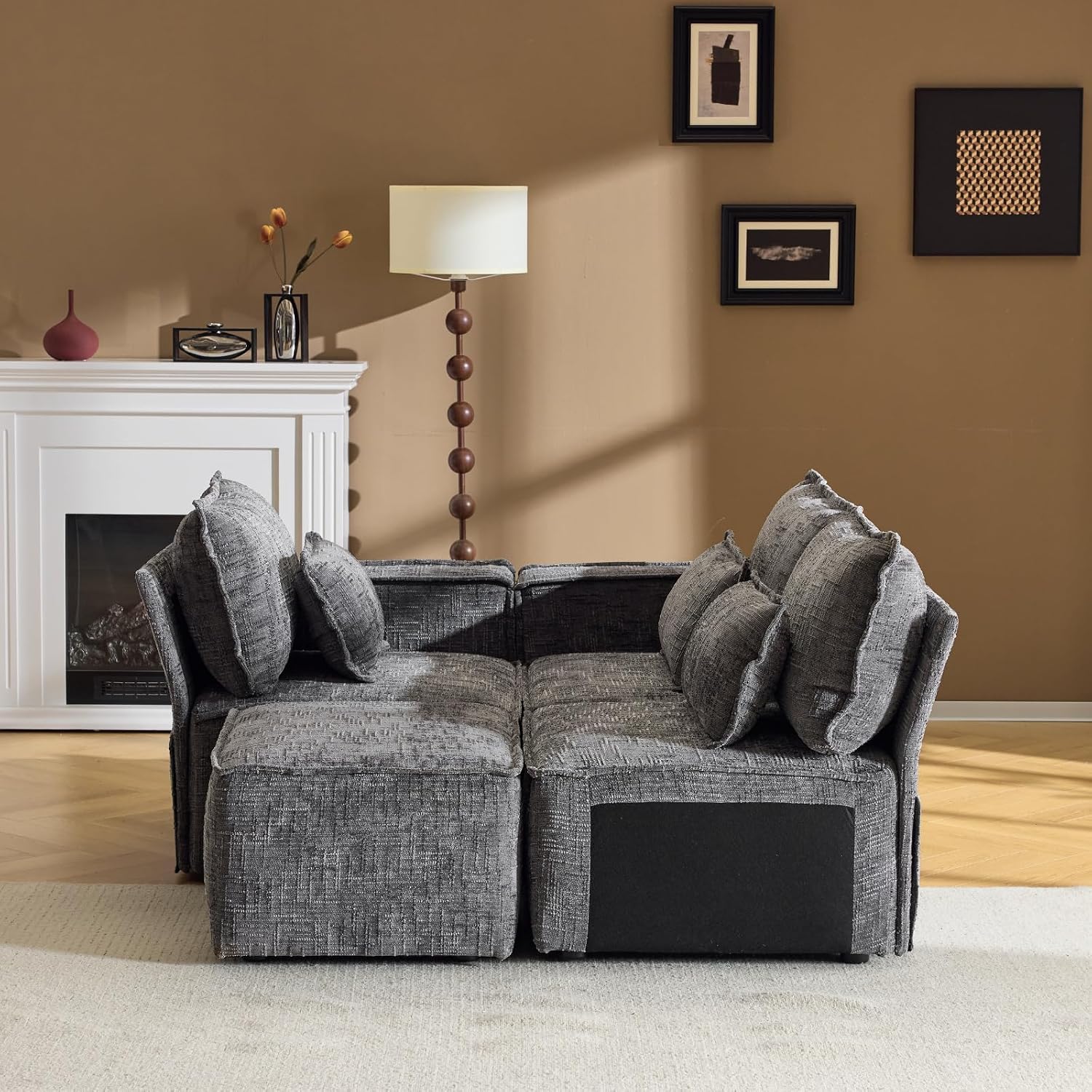 VINGLI 111' Convertible Modular Sectional Sofa,Comfortable L Shaped Reversible Couch with Ottoman, Removable 3 Seater Boneless Modern Couch, Durable Chenille Cloud Sofa for Living Room,Grey