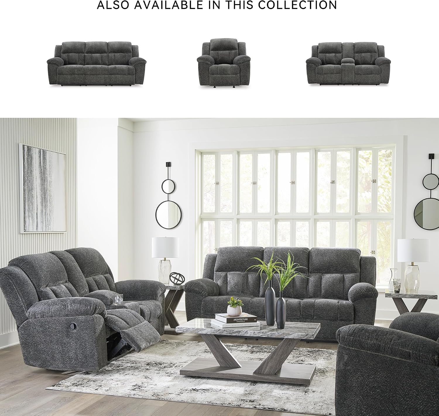 Signature Design by Ashley Frohn Contemporary Manual Reclining Sofa, Gray
