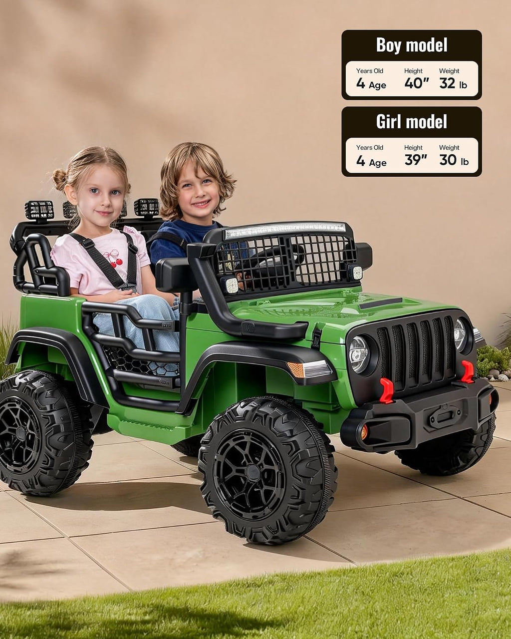 Outfunny 2 Seater Ride on Car Toy, 12V Electric Car for Kids 4-8 with Remote Control, Capacity 110 lb, LED Light - Green