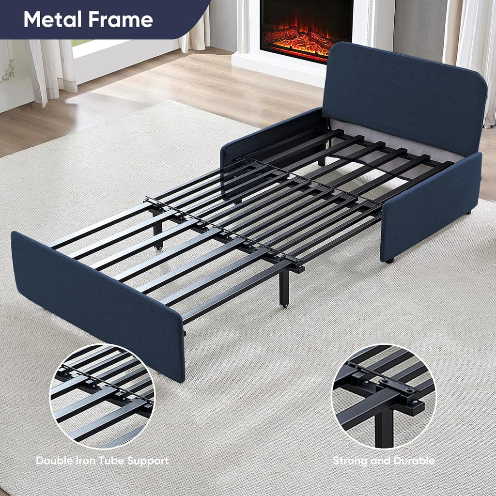 CECER 43.3' Convertible Sofa Bed，Twin Size Pull Out Sofa Bed with 2 Pillows，3 in 1 Linen Sleeper Sofa with Mattress for Small Space-Dark Blue