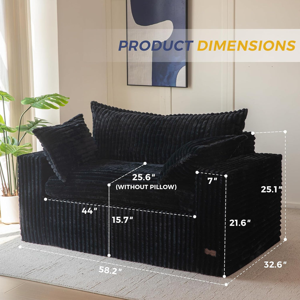 MAXYOYO 59' Bean Bag Sofa Couch, Loveseat Boneless Couch in a Box, Upholstered Small Mini Sofa with Deep Seating for Living Room Bedroom Office Apartment, No Assembly, Black