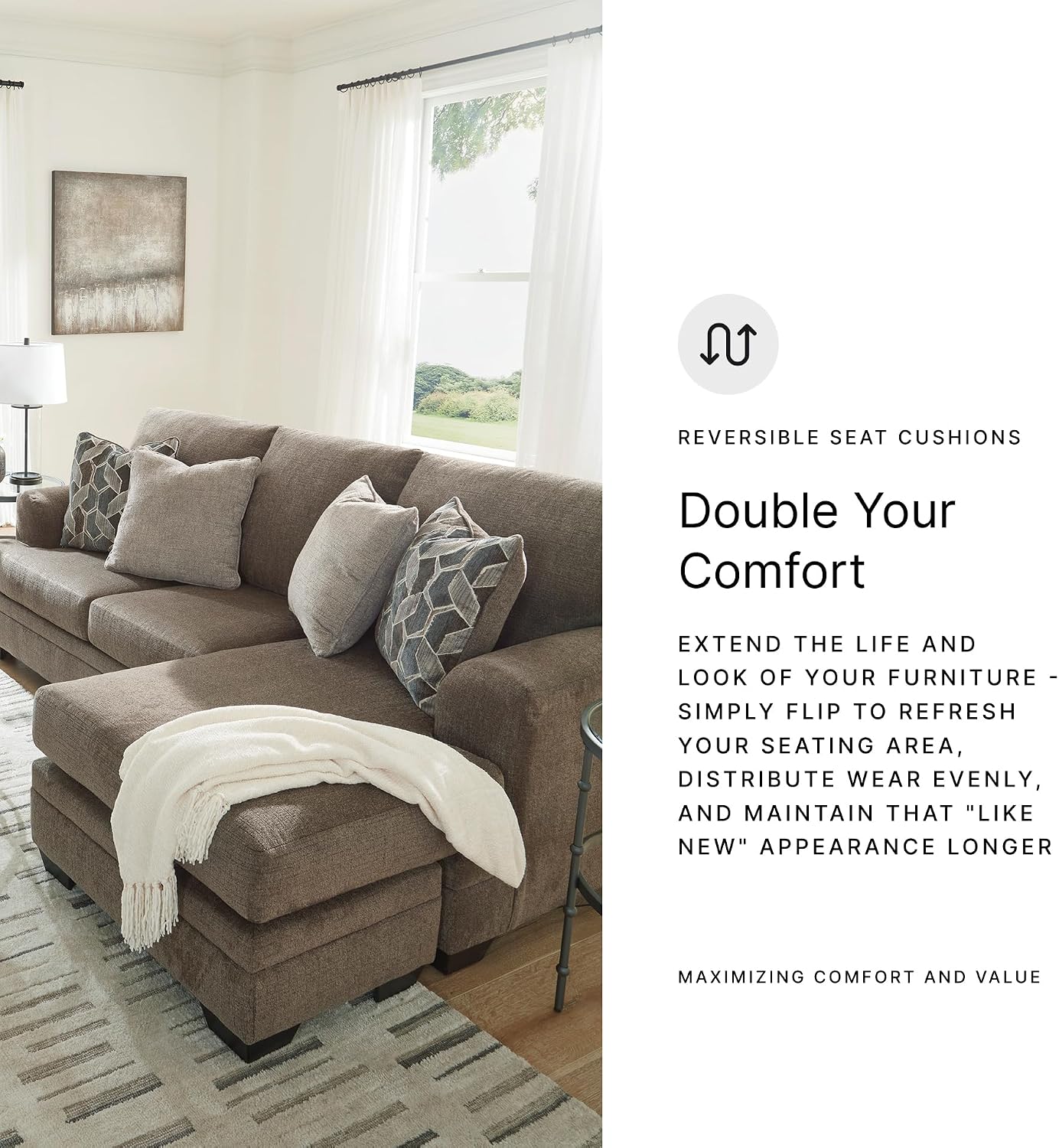 Signature Design by Ashley Stonemeade Casual Right-Arm Facing Sofa Chaise with 4 Toss Pillows, Dark Brown