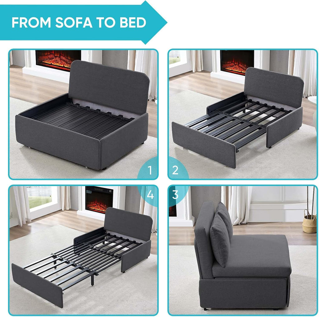 CECER 43.3' Twin Size Pull Out Sofa Bed, Pull Out Couch Bed with 2 Pillows, Linen Convertible Sleeper Sofa with Comfy Mattress, 2 in 1 Armless Loveseat Beds for Small Space-Dark Grey