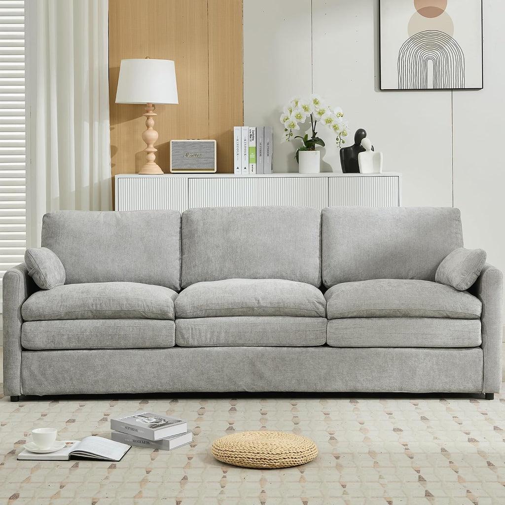 Harper & Bright Designs Chenille Fabric Upholstered Sofa, Oversized Comfy Cloud 3-Seater Sofa Couch, Double Plush Cushion for Living Room