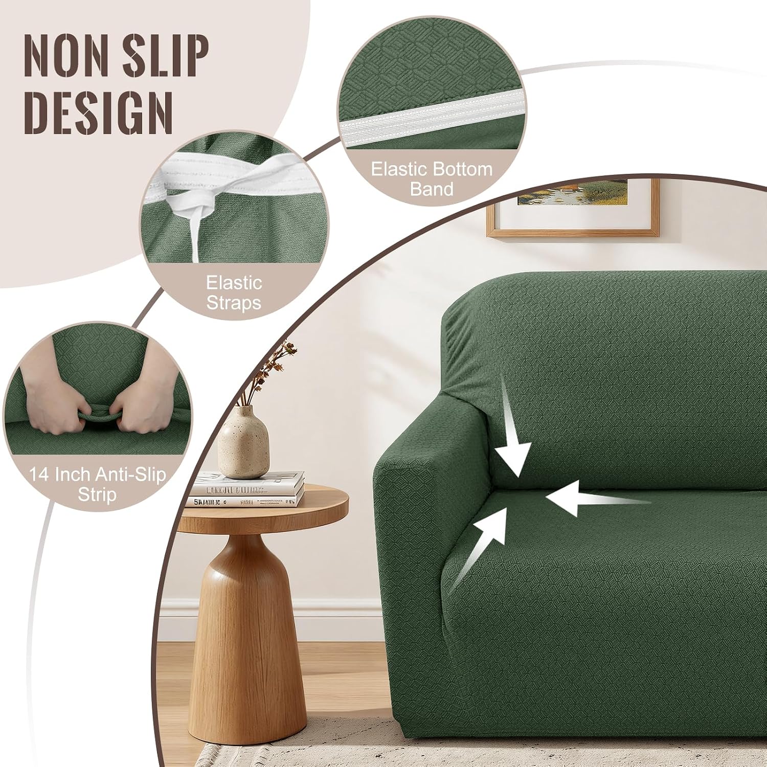 HDCAXKJ Sectional Couch Cover L Shape Stretch Sofa Covers Washable Jacquard Corner Couch Slipcover Non Slip Sectional Slip Cover U Shaped Furniture Protector for Pets Dogs (Army Green, X-Large)