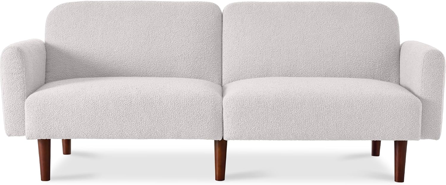 Best Choice Products 77' Mid Century Modern Boucle Loveseat Sofa, Couch, Convertible Sofa Sleeper Bed w/Real Wood, Removable Armrest - Frost Gray