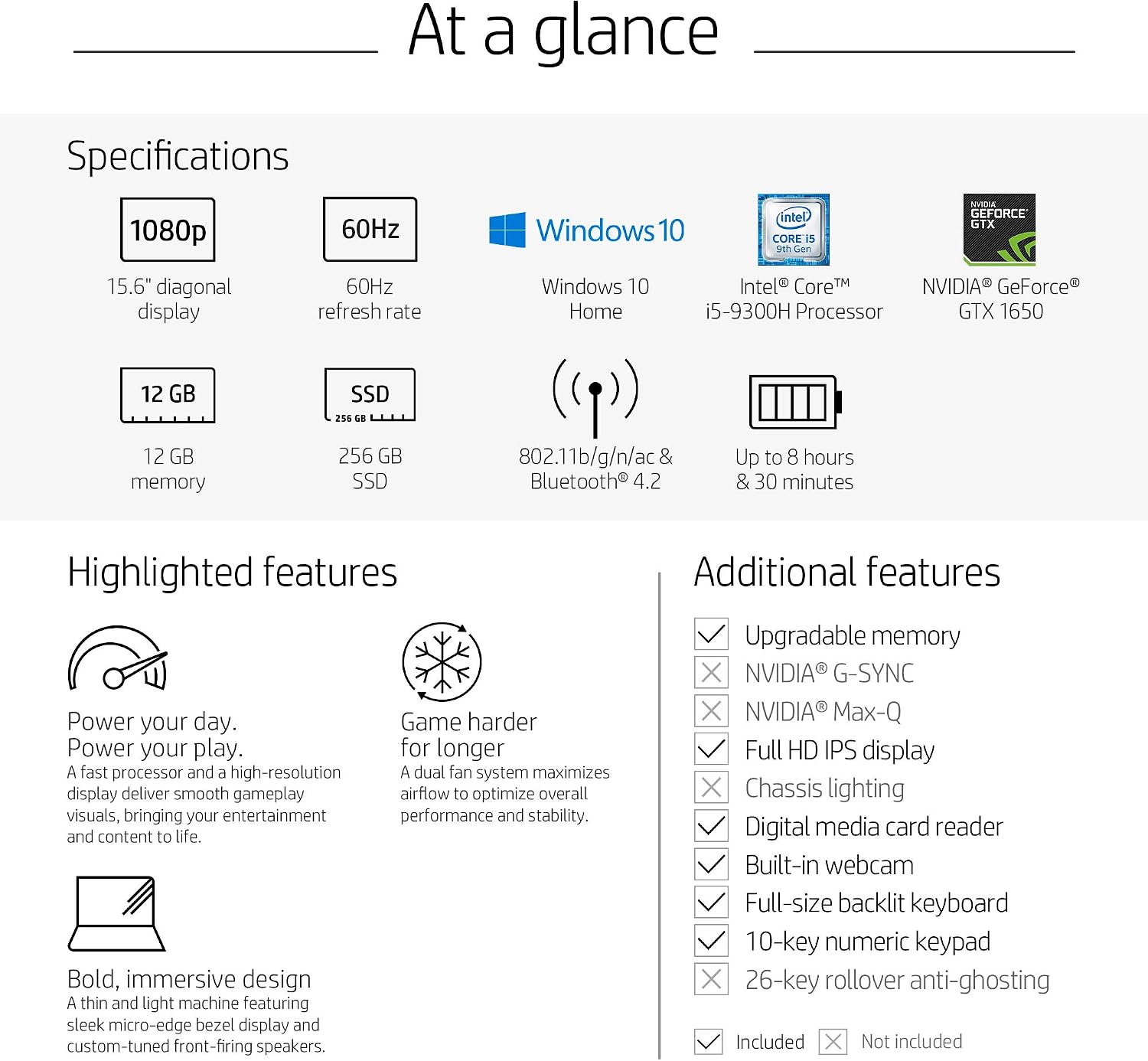 HP Pavilion Gaming 15.6-Inch Laptop, Intel Core i5-9300H, NVIDIA GeForce GTX 1650, 12GB RAM, 256GB SSD, Windows 10 (15-dk0041nr, Black)