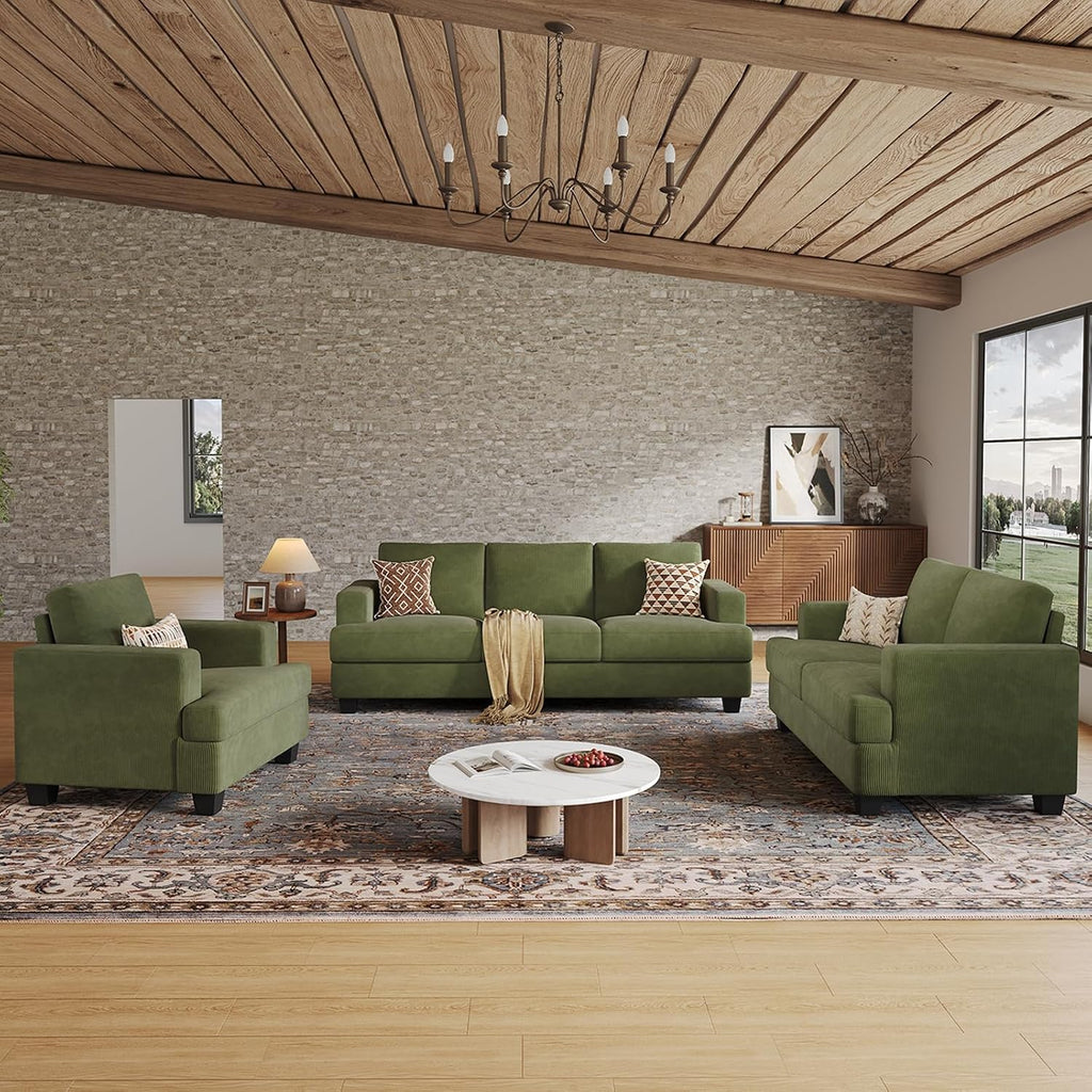 COPIAE 89 Inch Sofa with Extra Deep Seats Oversize, 3 Seater Sofa for Living Room, Modern Couch and Sofa, Comfy Armrests and Seats and Backrests, Easy Installation, Corduroy Fabric Green