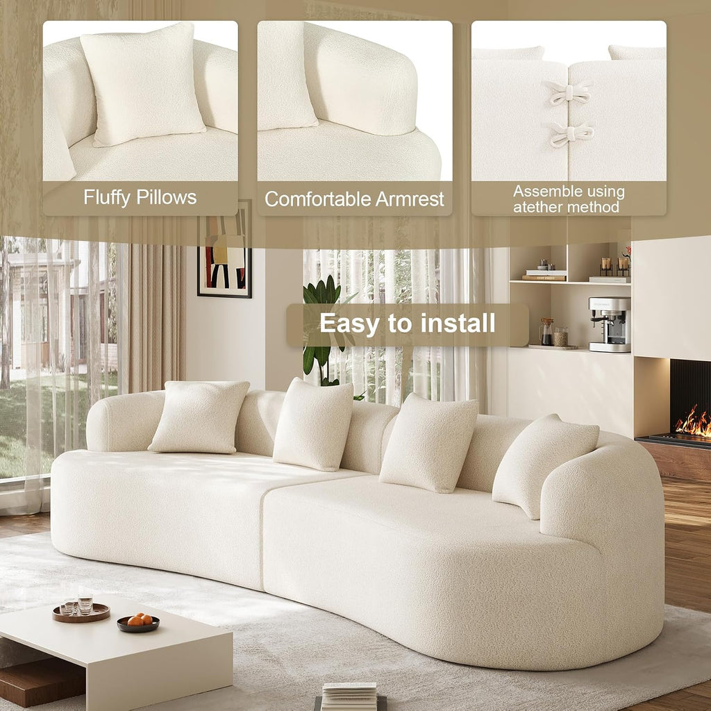 131' Oversized Sectional Sofa for Living Room, Modern Luxury Plush Chenille 4-Seater Extra Deep & Wide Seat Curved Cloud Couch with 4 Throw Pillows, No Assembly Needed, Cream White