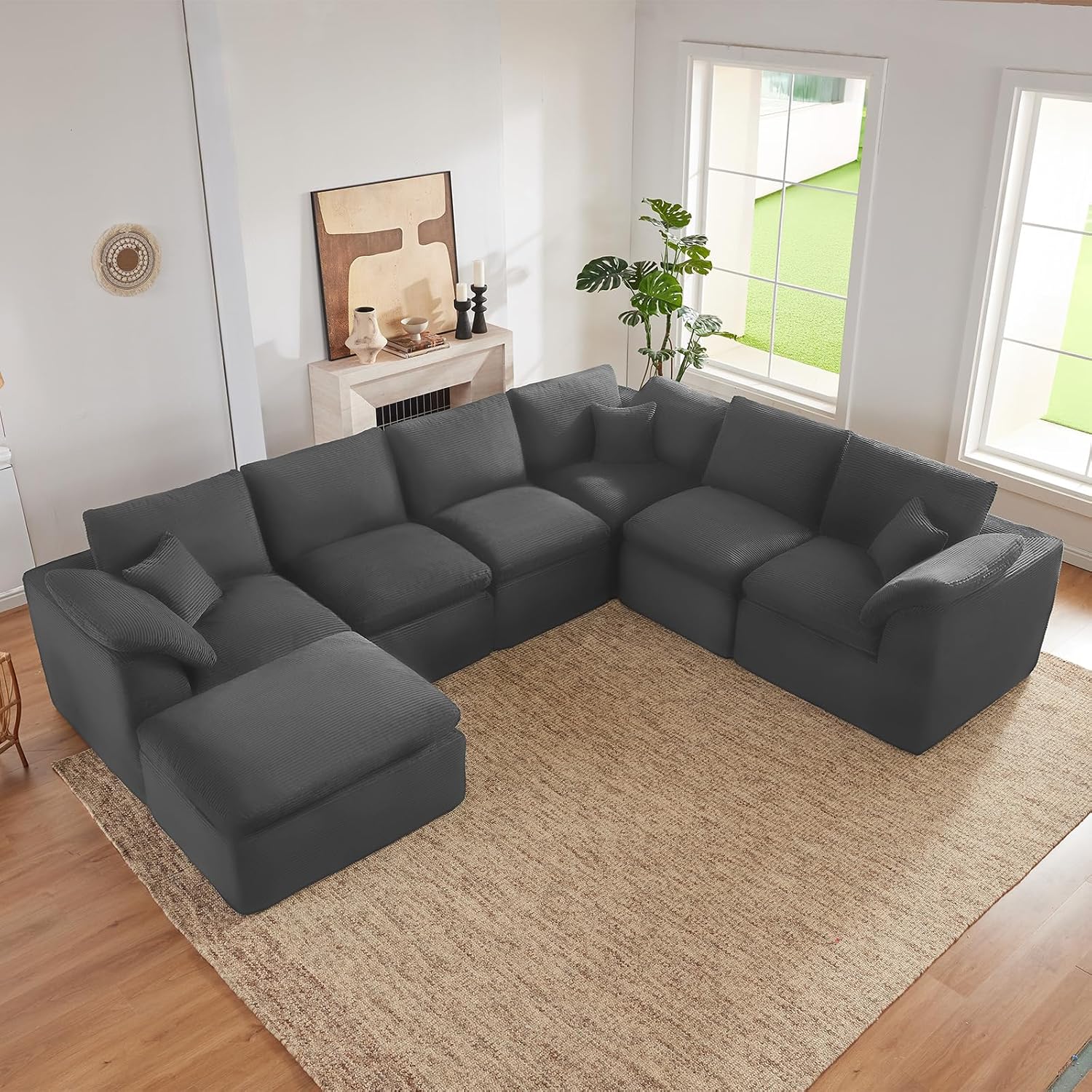 143' Cloud Sectional Couch, Boneless couches for Living Room, 7 Seater Large Modular Sectional Sofa with Deep Seat, Comfy Soft Cushions, No Assembly, Gray