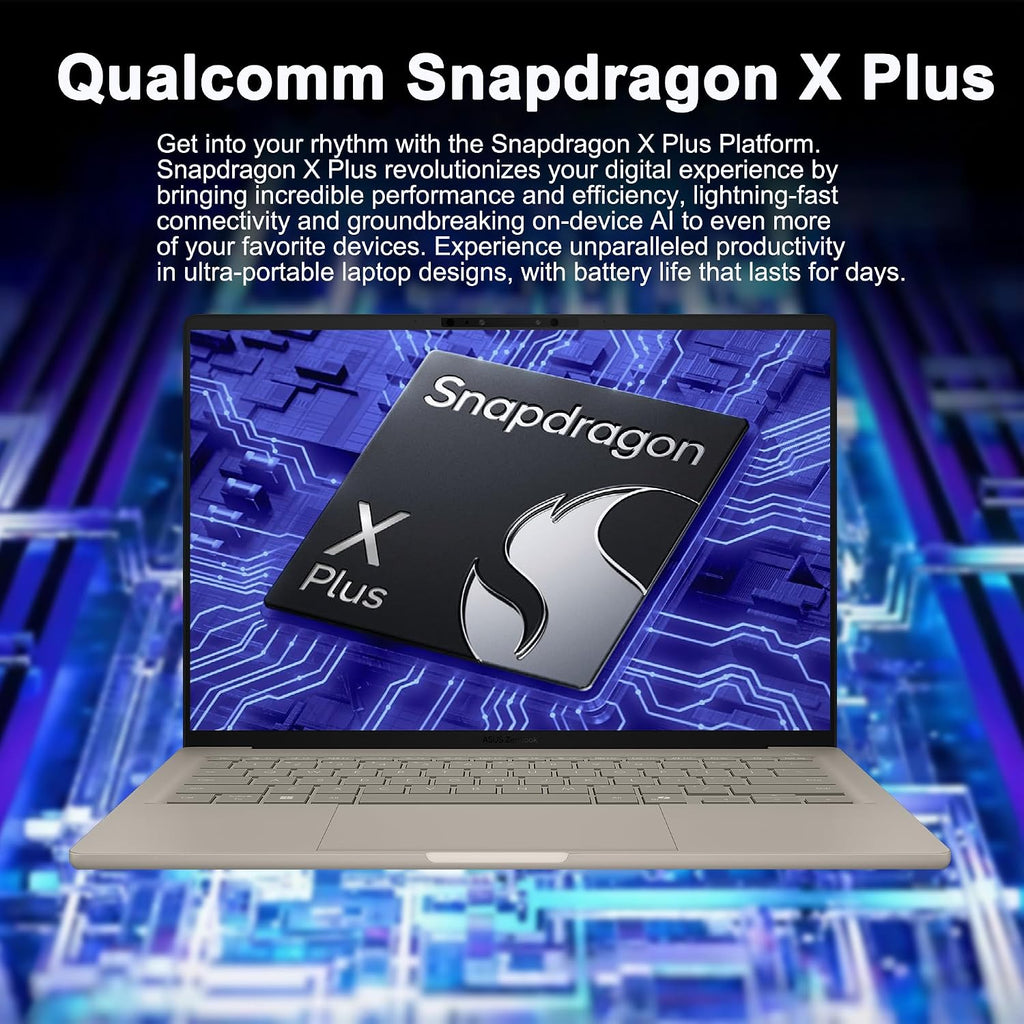ASUS Zenbook A14 Laptop 14' WUXGA OLED (100% DCI-P3, 600nits HDR) Qualcomm 8-core Snapdragon X Plus (Up to 45 Tops) 16GB RAM 512GB SSD for Creator Business Professional Win11 ICP Hub