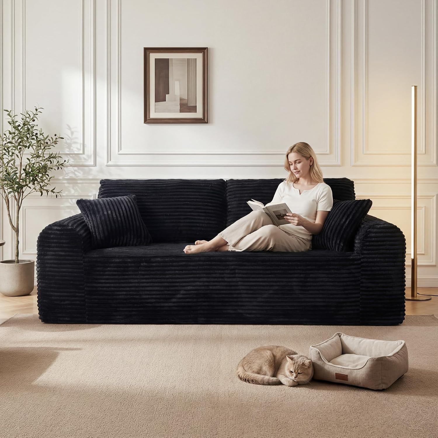 Modern 3 Seater Cloud Loveseat Sofa Couch in a Box - 86.6'' High-Density Foam Boneless Love Seat Sofa with Deep Seating and Wider Rolled Armrest for Living Room | Breathable material, Anti-slip