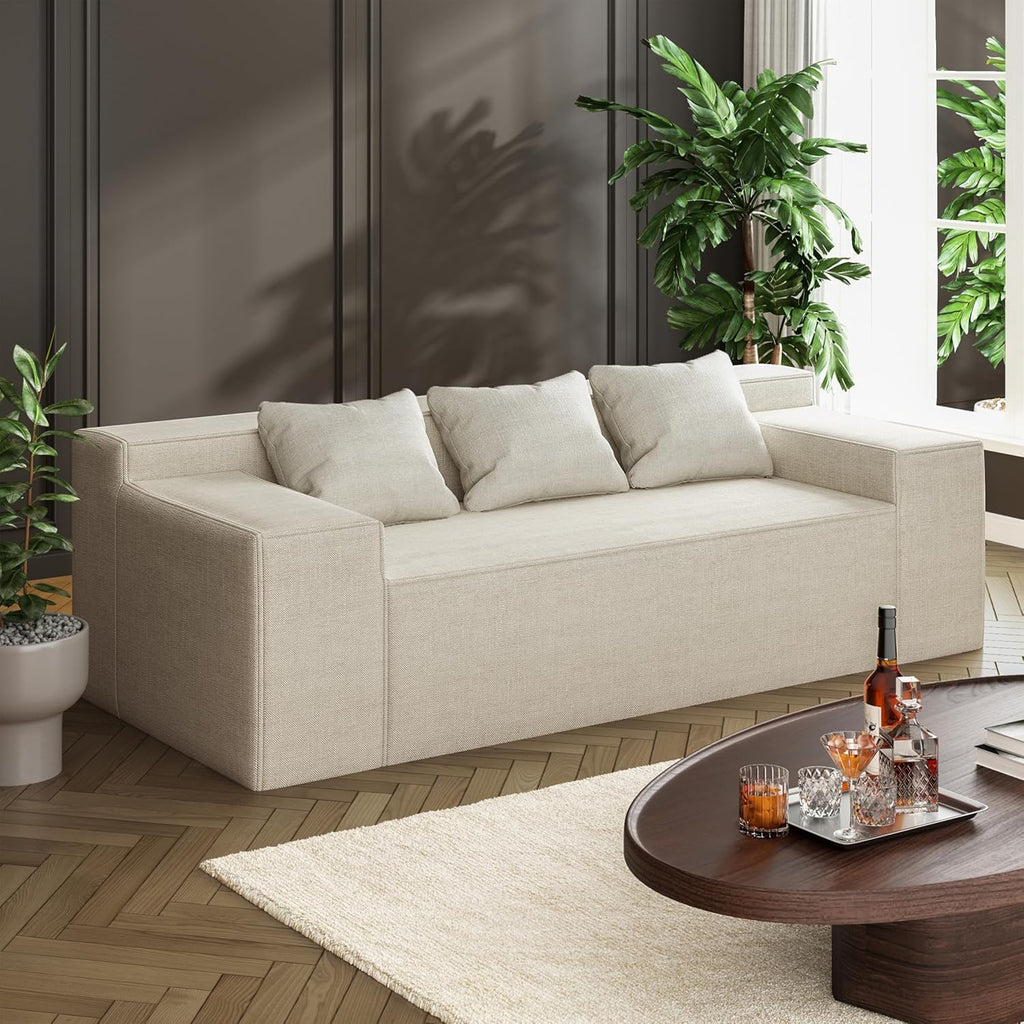 PurrJoys Modular Sectional Sofa, 3 Seater 105' Deep Seat Corduroy Lounge Sofa with Movable Cushions, Modular Couch for Small Spaces, Living Room, Bedroom, Apartment, Office - Beige