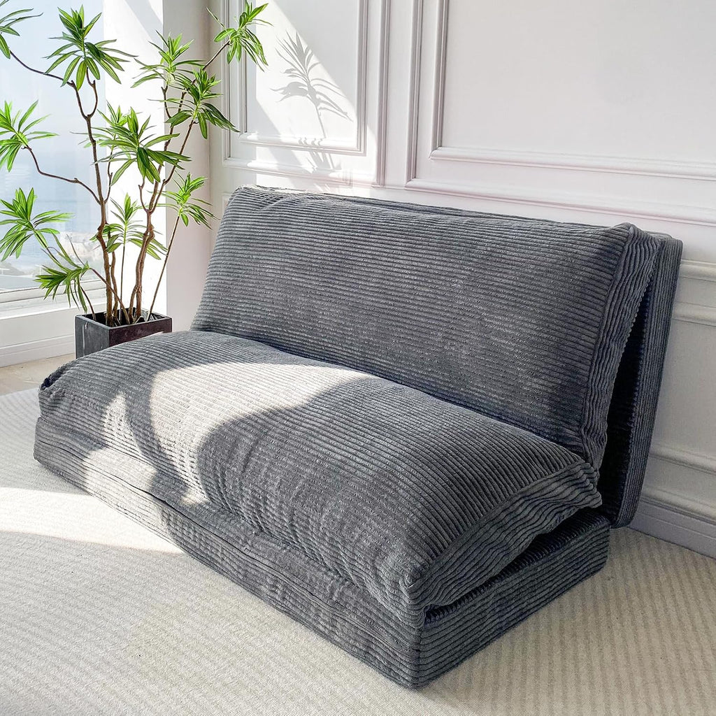 MAXYOYO Folding Sofa Bed, Extra Thick and Long Floor Sofa Convertible Sleeper Chair with Washable Cover, Floor Couch Lounge Bean Bag Bed for Living Room, Dark Grey, 54x95 Inch
