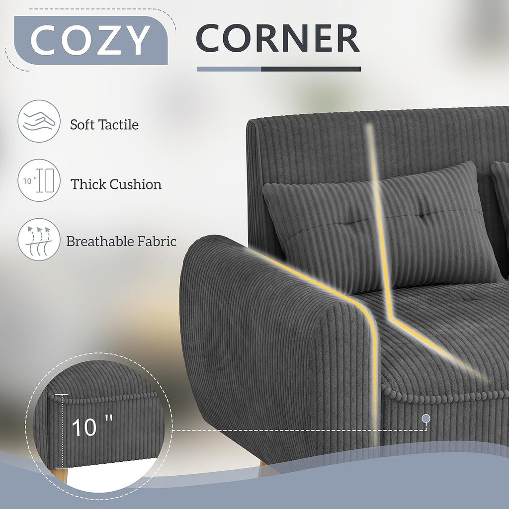 Shintenchi 48'' Loveseat Sofa, Mid-Century Modern Upholstered Couch Deep Seat with 2 Pillows, 10' Thick Cushion with Spring, Solid Wood Frame Small Couch for Living Room, Dorms & Office, Dark Grey