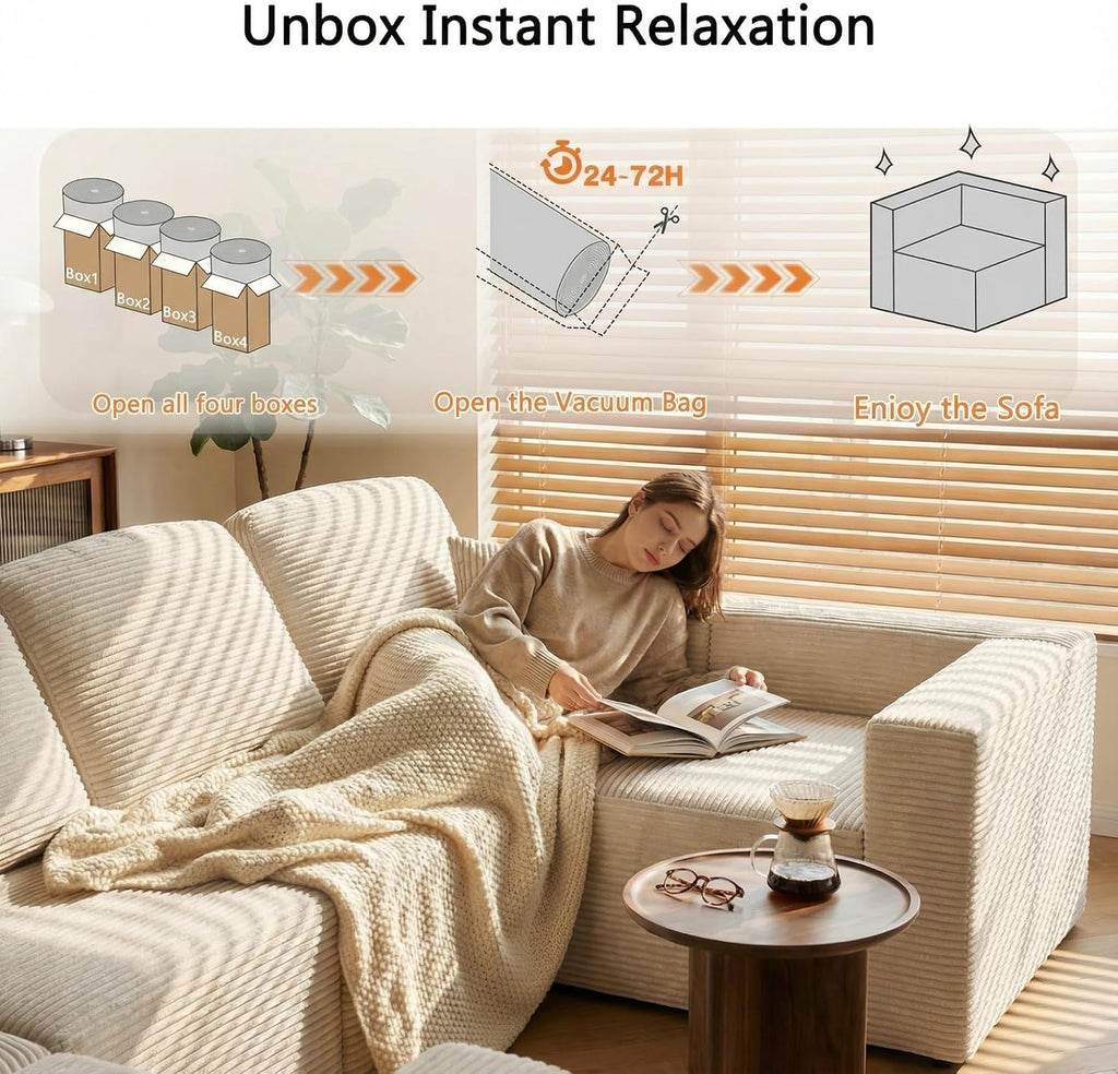 Homall Sectional Couches for Living Room, Modern Boneless Couch with Deep Seat, Upholstered Cloud Sofa, No Assembly Required (Beige, Oversized Sofa)