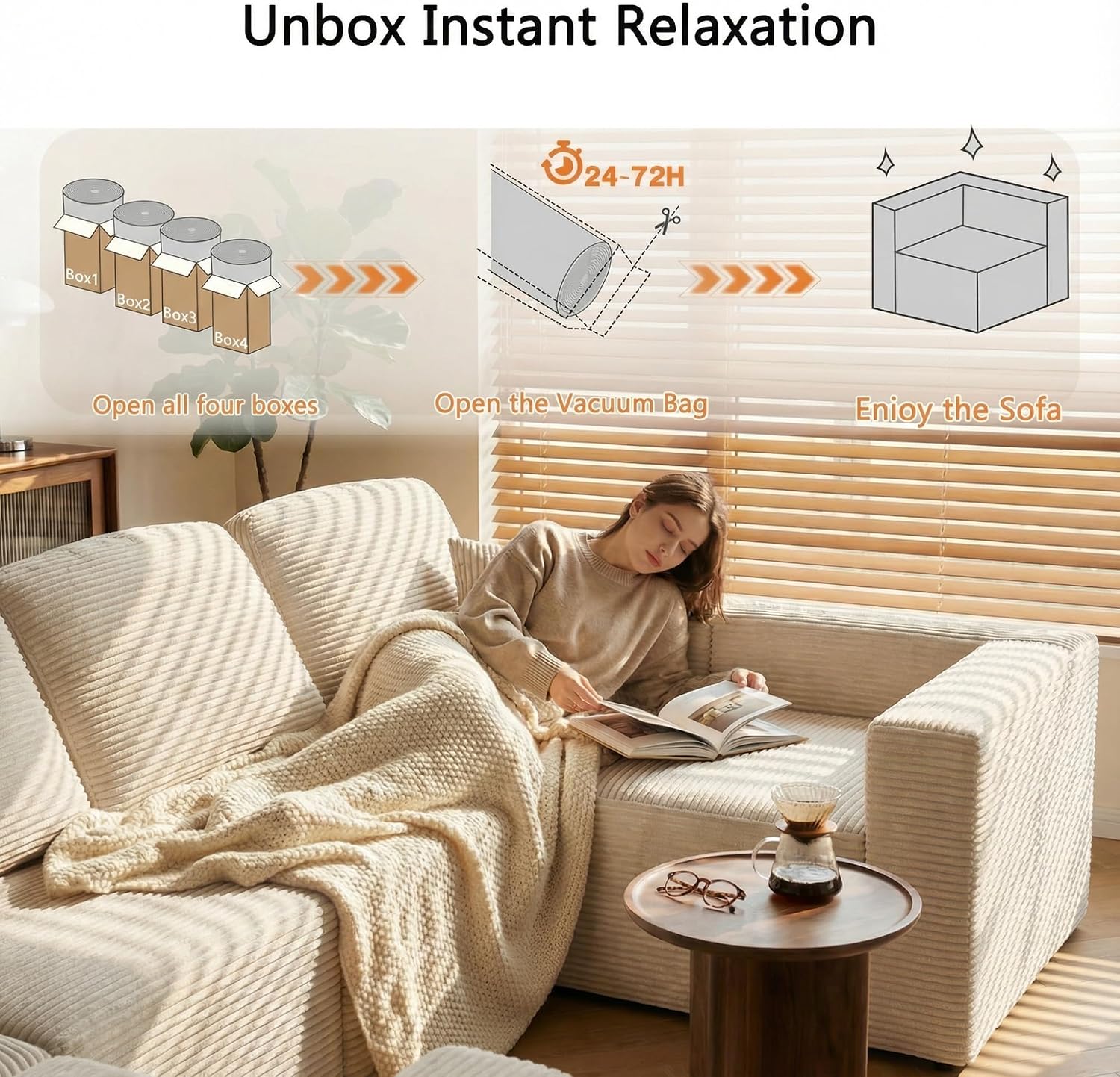 Homall Sectional Couches for Living Room, Modern Boneless Couch with Deep Seat, Upholstered Cloud Sofa, No Assembly Required (Beige, Oversized Sofa)