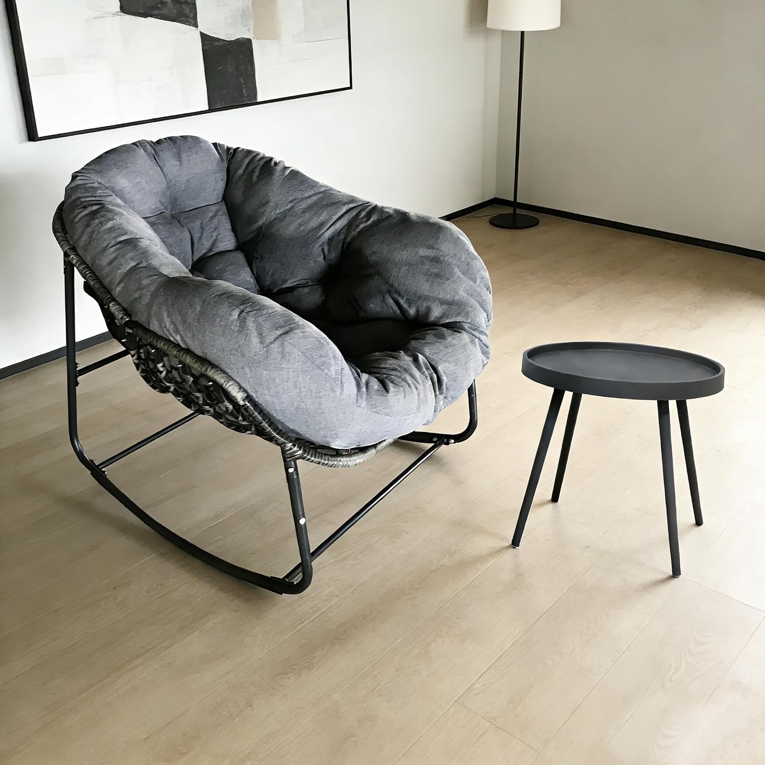 Modern Rocking Chair with Side Table Set, 2-Piece Patio with Soft Cushion & Side Table, 330 LBS Capacity, All-Weather Balcony Furniture