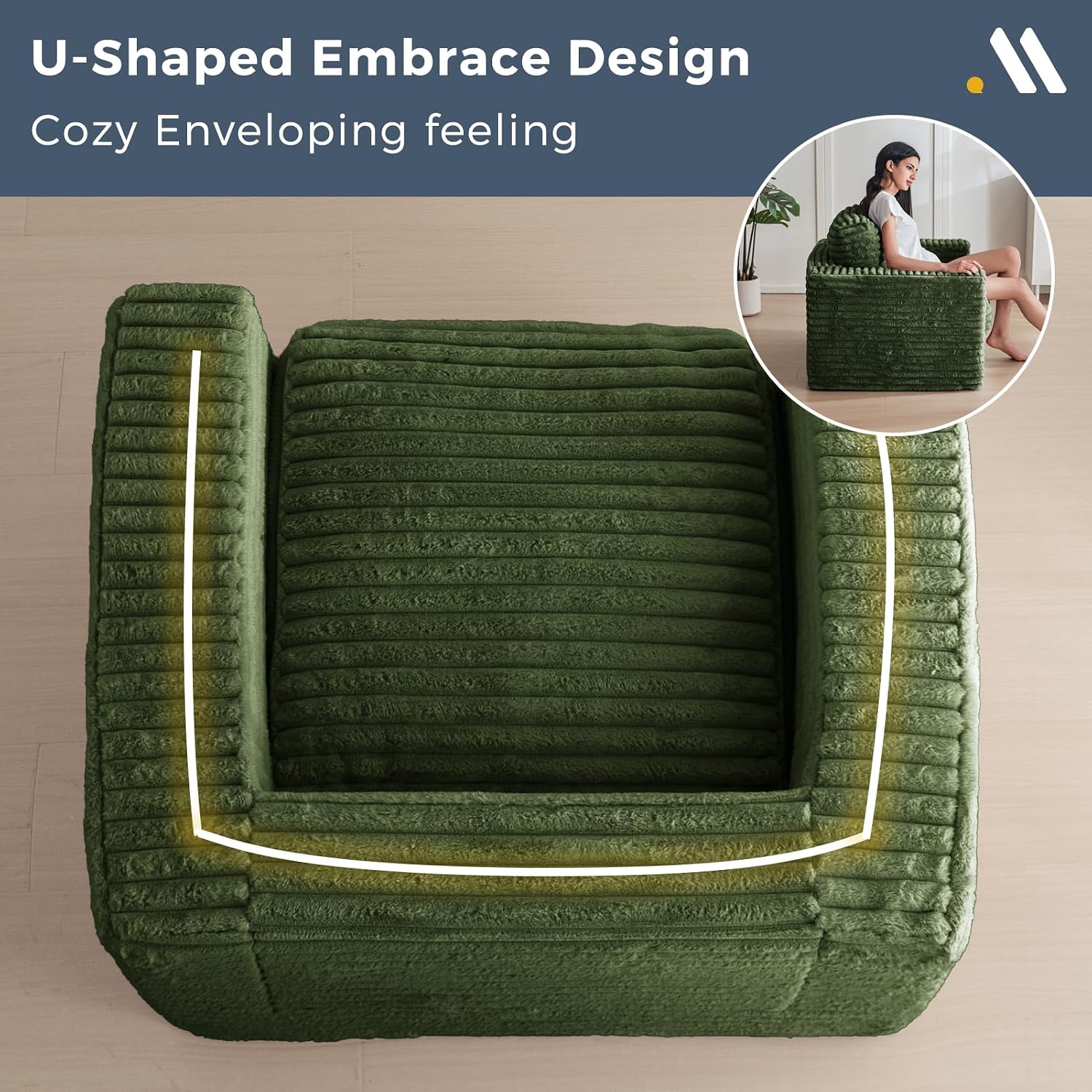 MAXYOYO Giant Bean Bag Chair for Adults, Upholstered Floor Sofa with Pillows and Armrests, Large Bean Bag Sofa Plush Chair Bean Bag Couch for Bedroom Living Room, Green