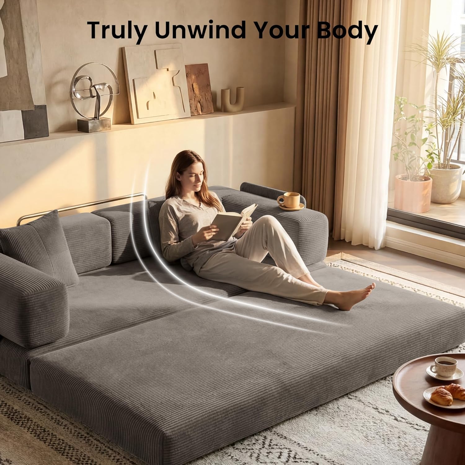 78.8' Convertible Futon Sofa Bed,Corduroy Futon Couch with Storage Pocket,Folding Pull Out Sofa,No Assembly Boneless Couch for Living Room,Brown