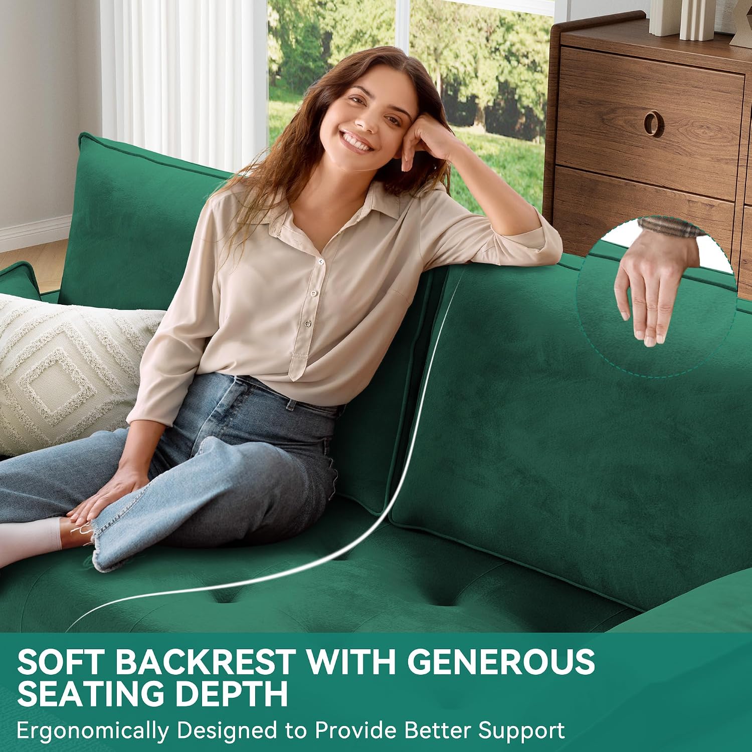 DWVO 68' Loveseat Sofa, Velvet Fabric Sofa Couch for Small Space, Modern Loveseat with Button Tufted Seat and Side Storage Pockect, 3 Seater Couch for Living Room Bedroom, 2 Pillows Included, Green