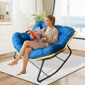 Patio Rocking Egg Chair - Outdoor Rocking Chair with Thick Cushion, Modern Indoor Outdoor Papasan Rocking Chair, Lounge Rocker for Balcony, Living Room, Bedroom, Porch, Patio, Lawn, Garden (Blue)