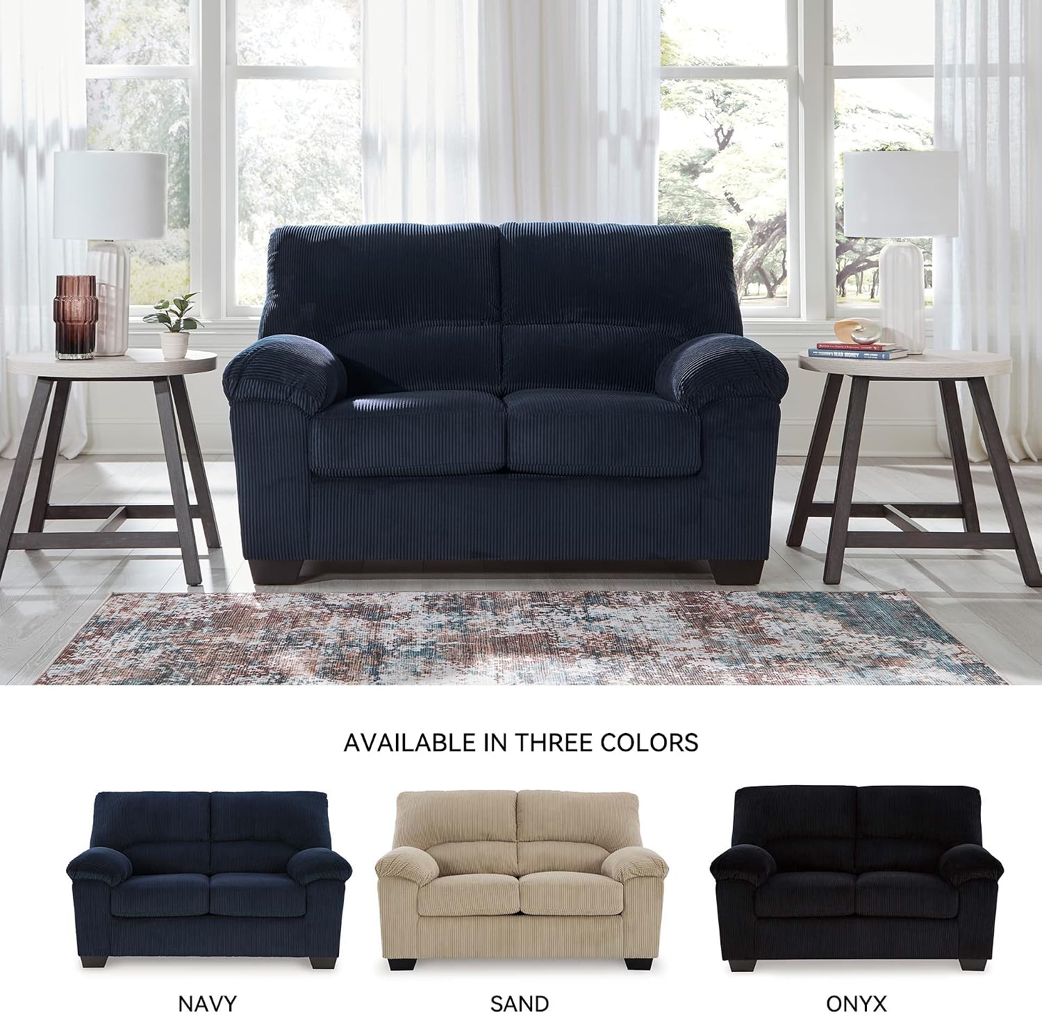 Signature Design by Ashley SimpleJoy Contemporary Loveseat for Living Room, Blue