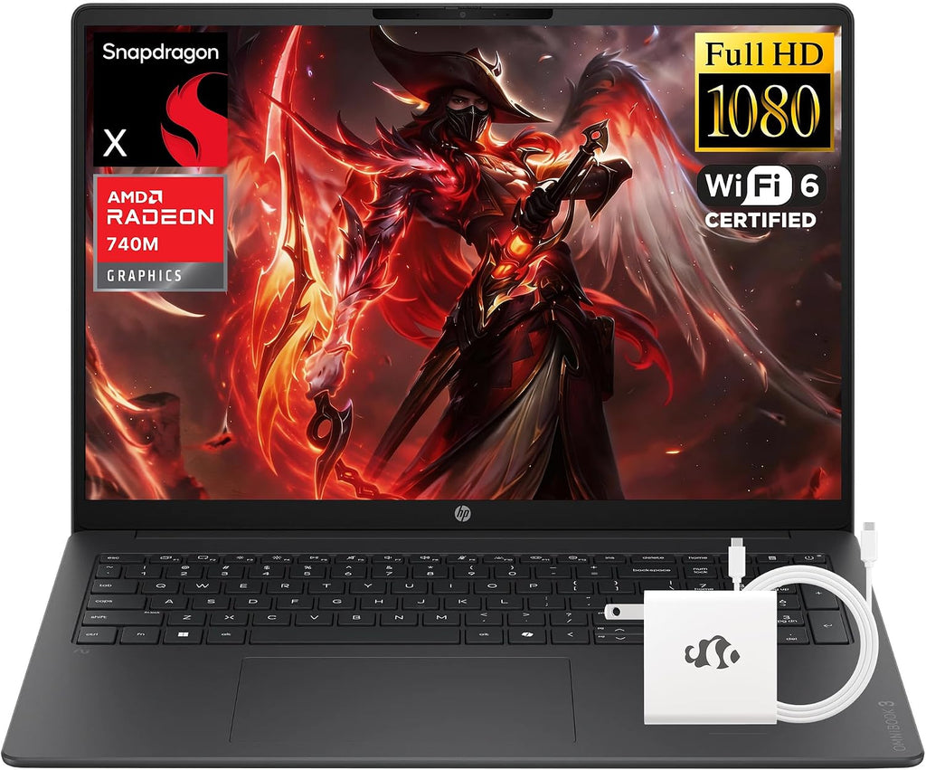 HP OmniBook 3 16' Next Gen AI PC FHD IPS Laptop, 8-Core Snapdragon X X1-26-100 Processor, 16GB DDR5 512GB SSD, Radeon 740M Graphics Copilot Win 11 Computer for Creator Business Gaming w/GM Accessory