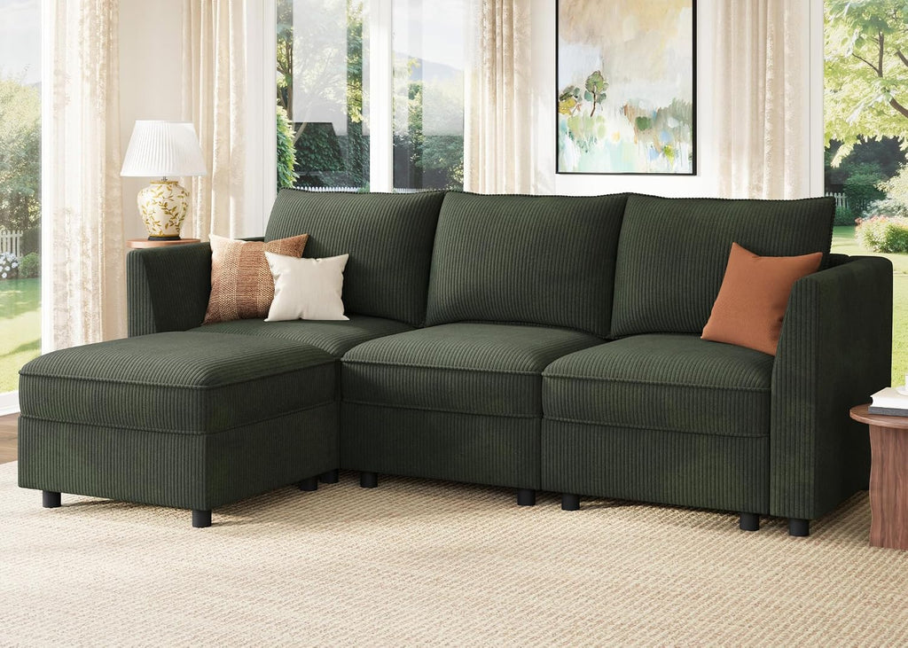 HONBAY Modular Sectional Sofa with Storage L Shaped Sectional Sofa, Convertible Couches for Living Room - Green